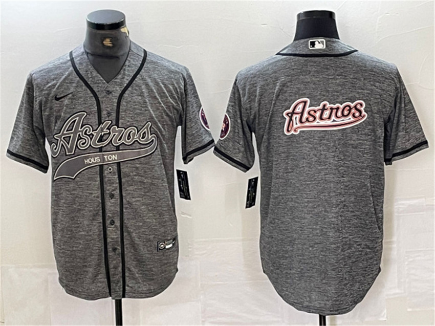 Men's Grey Houston Astros Team Big Logo With Patch Cool Base Stitched Baseball Jersey